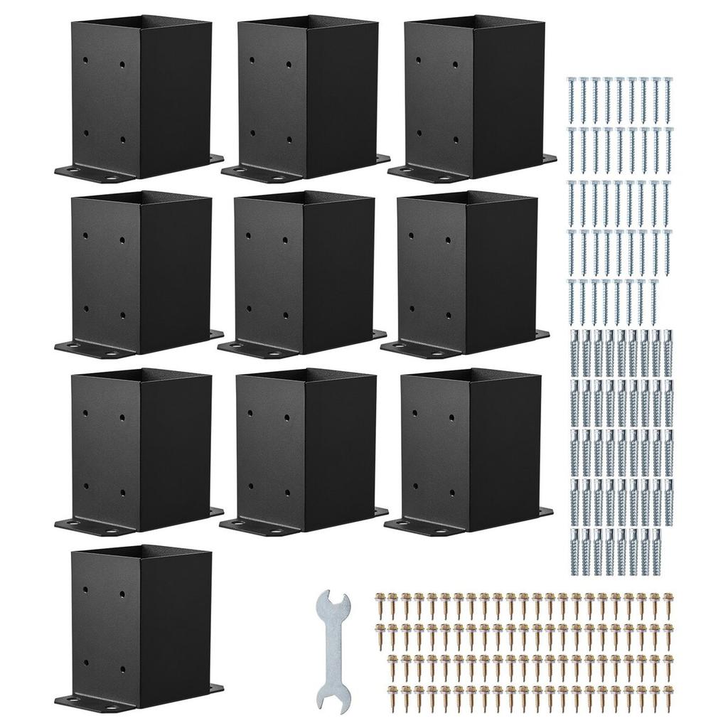 4x4 Post Base 10 Pcs, Inner Size 3.6x3.6 Inch / 91.44x91.44 Mm Post Brackets, Heavy Duty Carbon Steel Decking Posts, Wood Posts Brackets for Pavilion