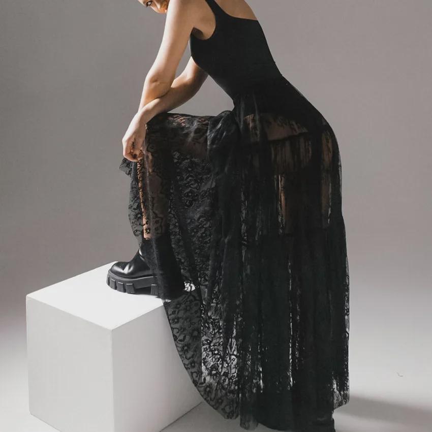 Krajková průsvitná sukně s vysokým pasem - Evropská a americká móda pro léto 2025