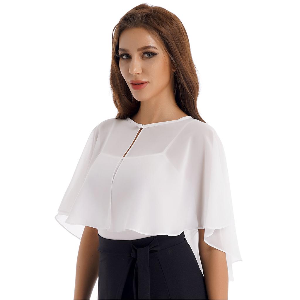 Womens Chiffon Cape Shawl One Button Cover Up Sheer Wedding Party Dress Wrap for Bridal or Evening Events