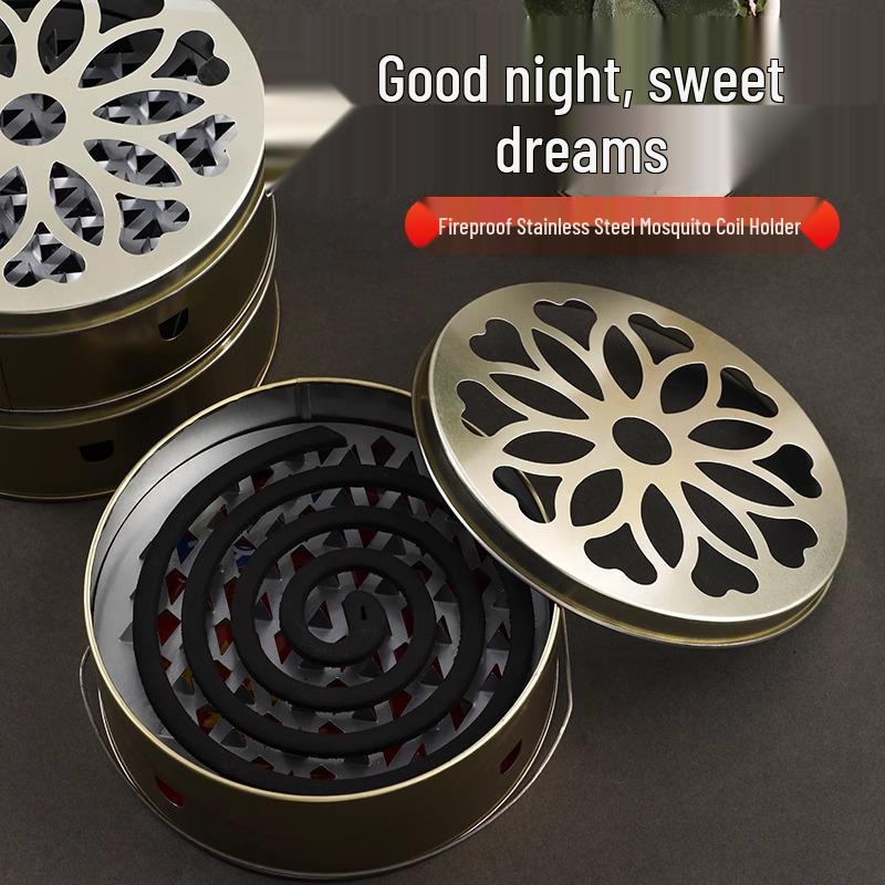 Stainless Steel Mosquito Coil Holder with Lid and Ash Catcher - Fireproof, Anti-Scald, Outdoor & Household Incense Burner Tray.