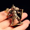 Brass Pumpkin Head Knight Figurine - Miniature Warrior Statue with Hammer and Shield for Desk Decor