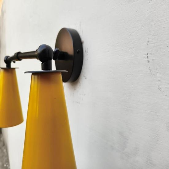 Mid Century Modern Yellow Double Wall Sconce, Brass Stilnovo Style Lamp Gift