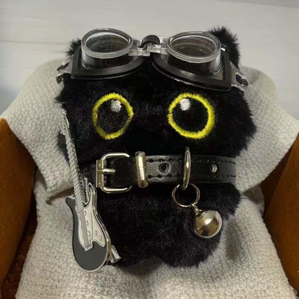 Punk Rock Black Cat Plushies Stuffed Doll Cat Pendant Kid Gift Cat Plush Keychain  Boy Girl