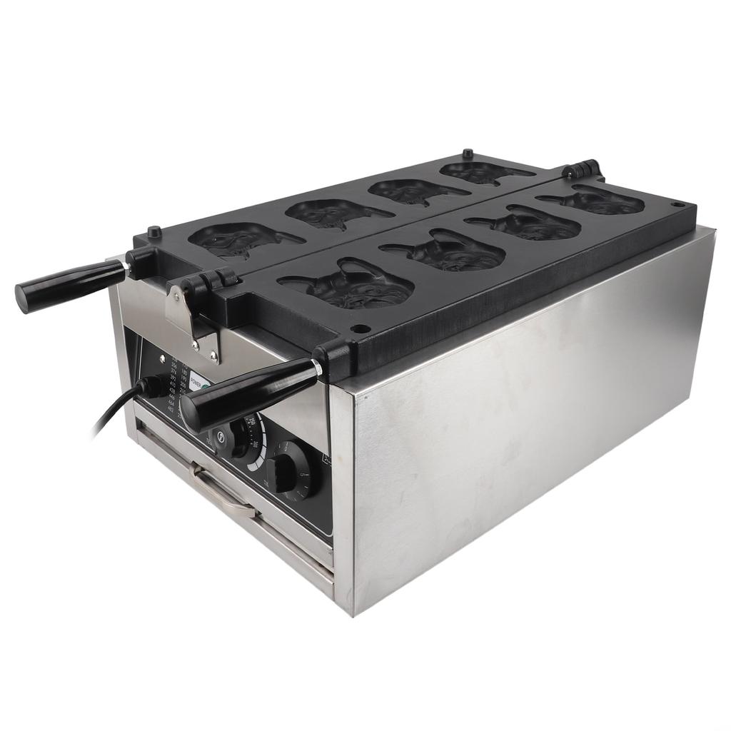 Commercial Waffle Maker Non Stick 8 Mould Bulldog Fun Shape Dual Side Heating Electric Waffle Baker