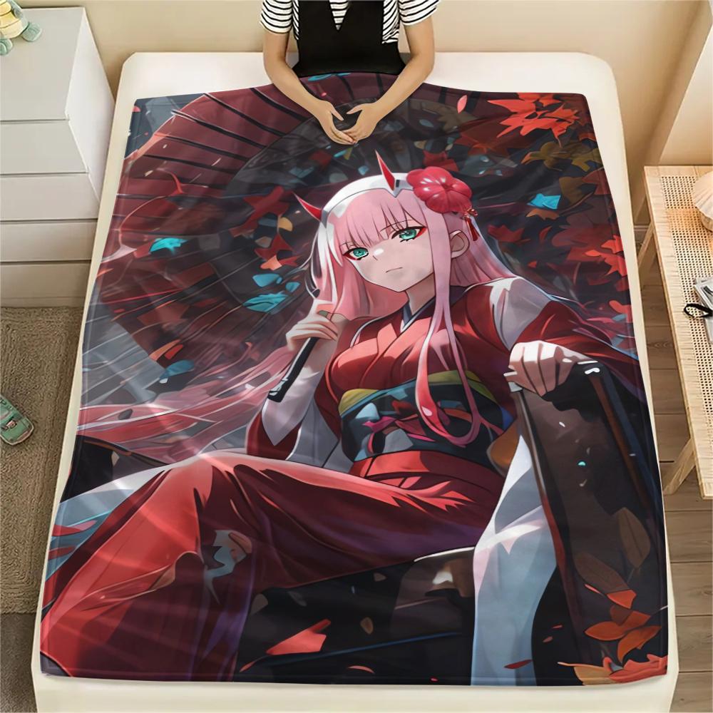 Darling in the Franxx Warm Flannel Blanket with Print Soft Throw for Bedroom Living Room Sofa Travel Picnic Comfort -xia08