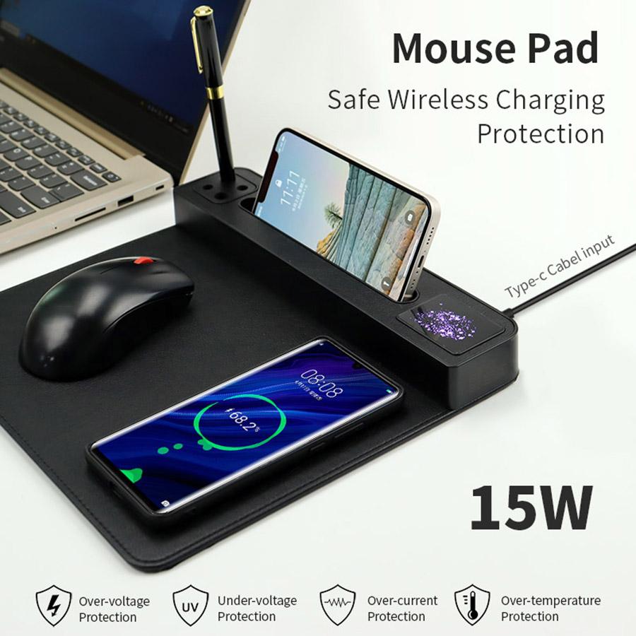 Office Gift Set 15w Wireless Charging Mouse Pad Can Print Logo5w Business Insurance Table Mat Gift