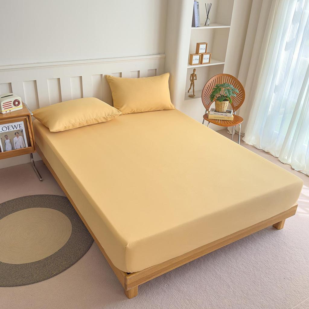 Cross-Border Solid Color Brushed Fitted Sheet Set - Water-Washable Protective Cover & Pillowcase for Simmons, Heat Transfer Compatible
