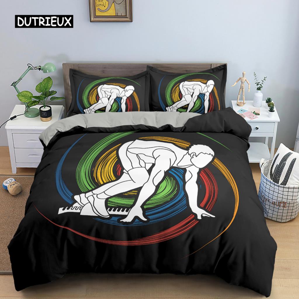 Sport Player King Queen Duvet Cover Skiing Action Bedding Set Teens Adults Extreme Sport Soft Black 2/3pcs Polyester Quilt Cover