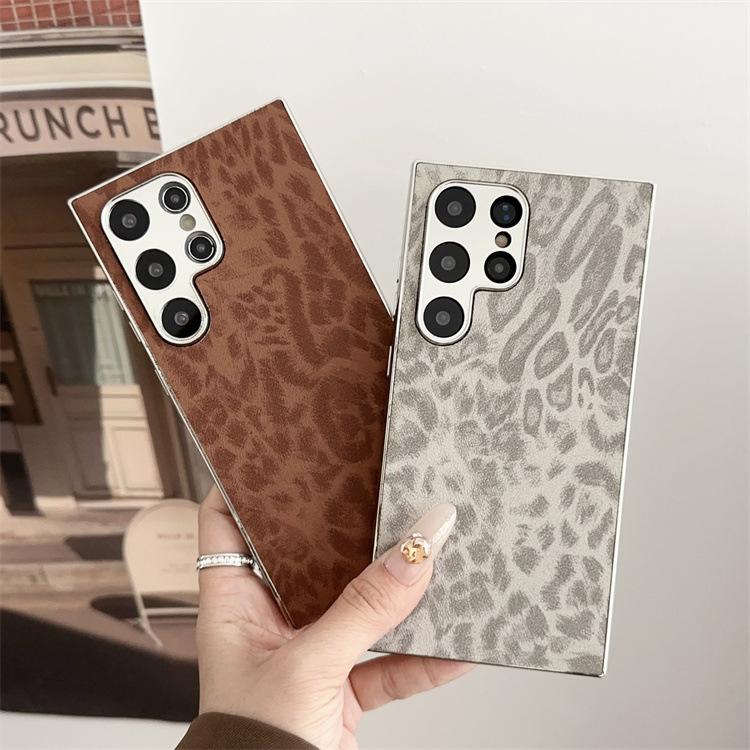Applicable To Samsung S25 Mobile Phone Case Electroplated Leopard Print S24Ultra Leather Pattern All-inclusive Anti-drop Back Cover Prot