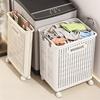 Laundry Basket with Wheels Foldable, Collapsible Hamper with Multi Compartments, Portable Clothes Bin Storage Organizer