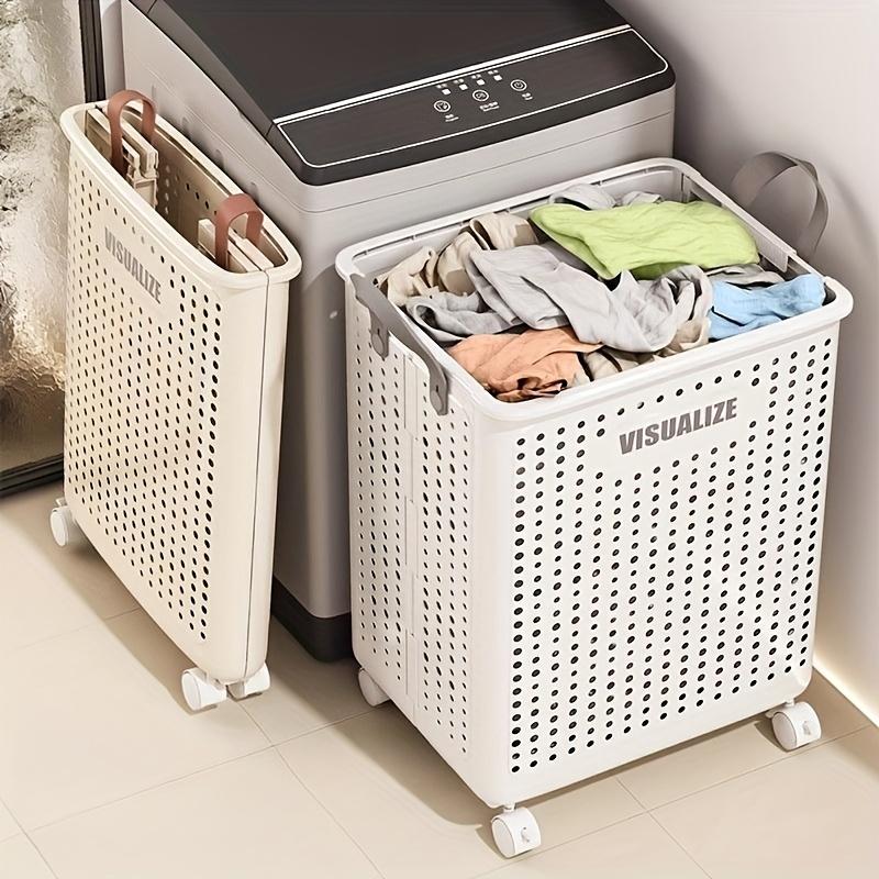 Laundry Basket with Wheels Foldable, Collapsible Hamper with Multi Compartments, Portable Clothes Bin Storage Organizer