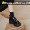 Women's Black Velcro Slip-on Height-Increasing Oxford Loafers, Thick Sole, Autumn 2025.