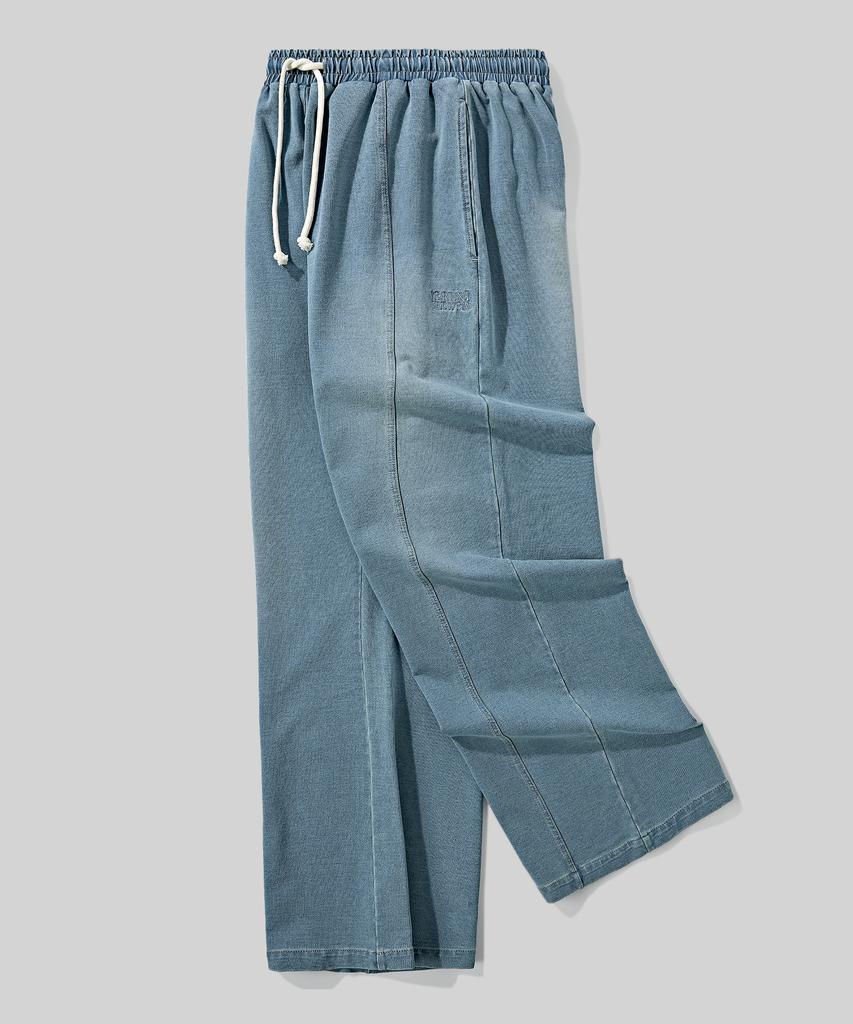 Beodeonteu Front Line Washed Wide Sweatpants [Medium Blue]