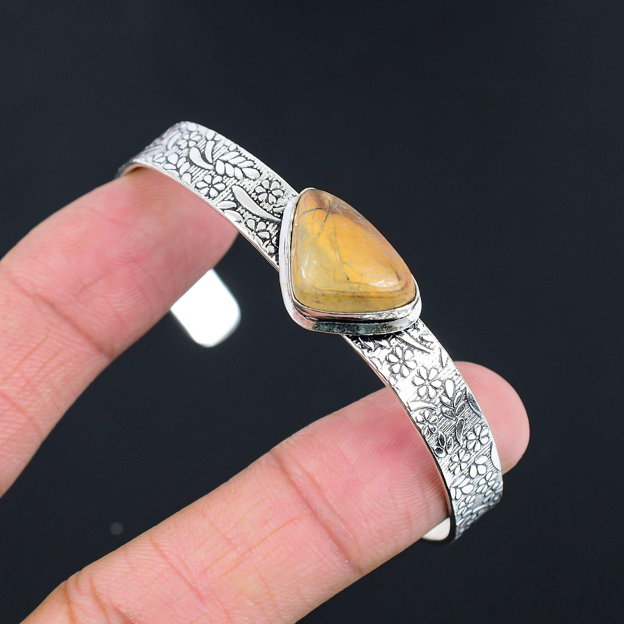 

Gift For Her 925 Sterling Silver Natural Mookaite Gemstone Bangle Adjustable Adjustable