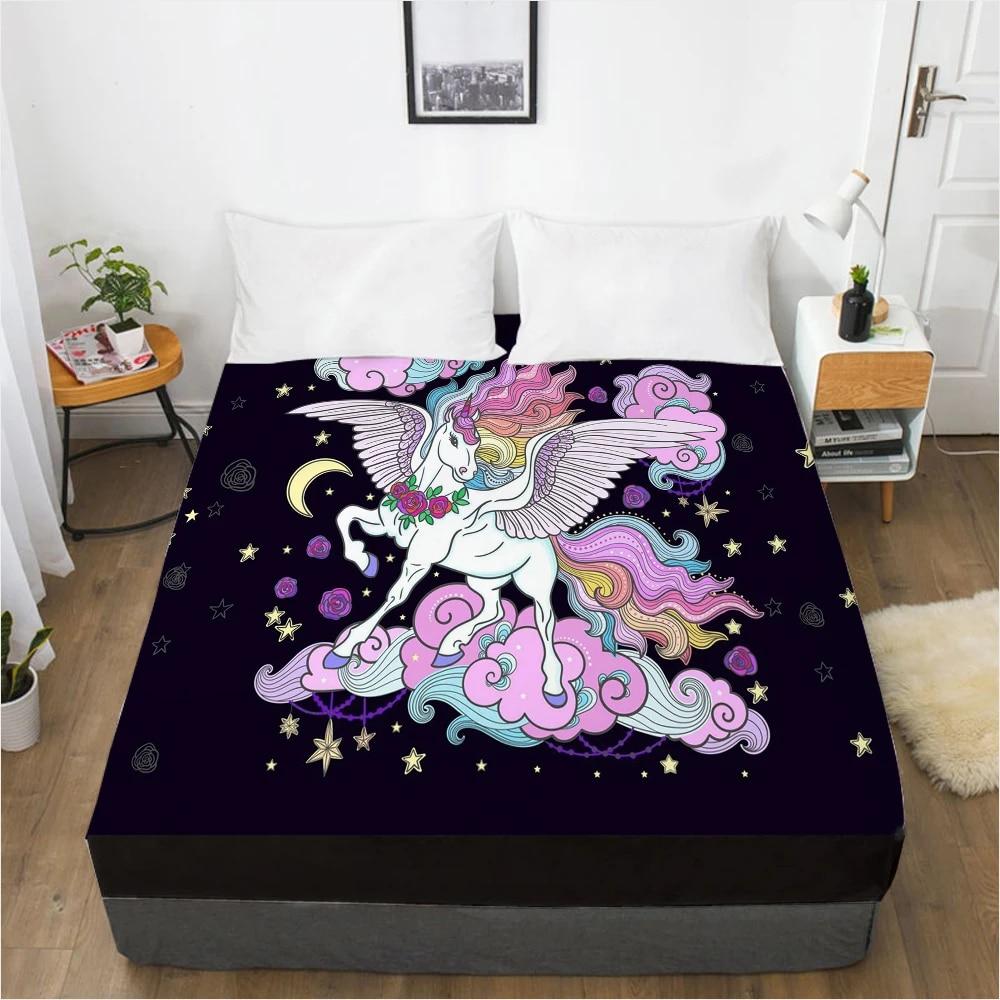 Unicorn Cartoon Fitted Sheets Mattress Cover With Elastic Band 3D Bed Sheet LinensFor Baby Kids Child Girls Boys 160x200 180x200