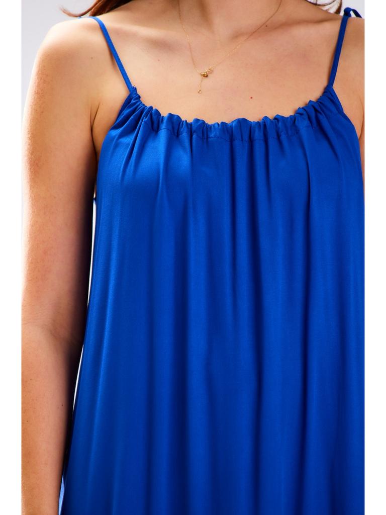 Übergroßes Sommer-Maxikleid mit Trägern, blau S/M