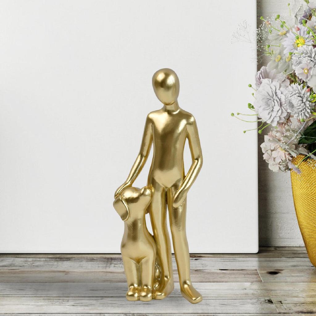 Man with Dog Statue Ornament 2.1x1.5x6.5inch Multipurpose Cute Lightweight for Pet Owners Heartfelt