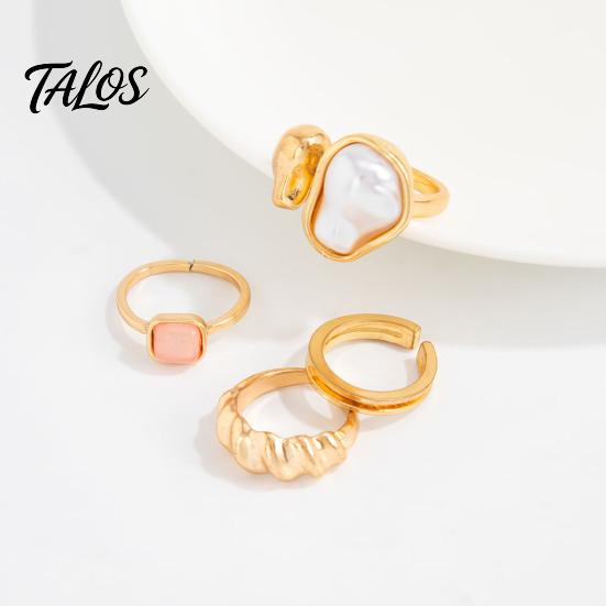 Zinc Alloy Rings 4Pcs Faux Baroque Pearl Toe Ring Set, Non Tarnish Open Women Feet Jewelry for Women, Adjustable Golden Plated Foot