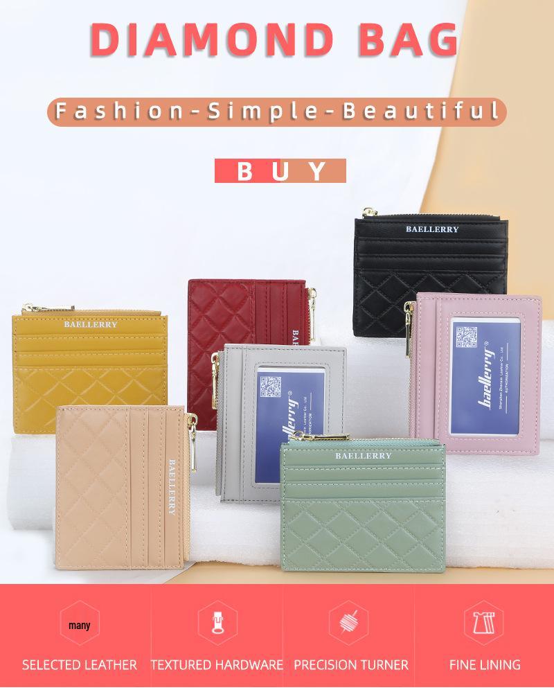 BAELLERRY Women's Multi-color Korean Style Embossed Thin Zipper Card Holder