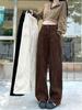 Samt Cordhose Retro Braun Herbst/Winter Weites Bein Messerhose für Damen Groß Hohe Taille Lange Leggings