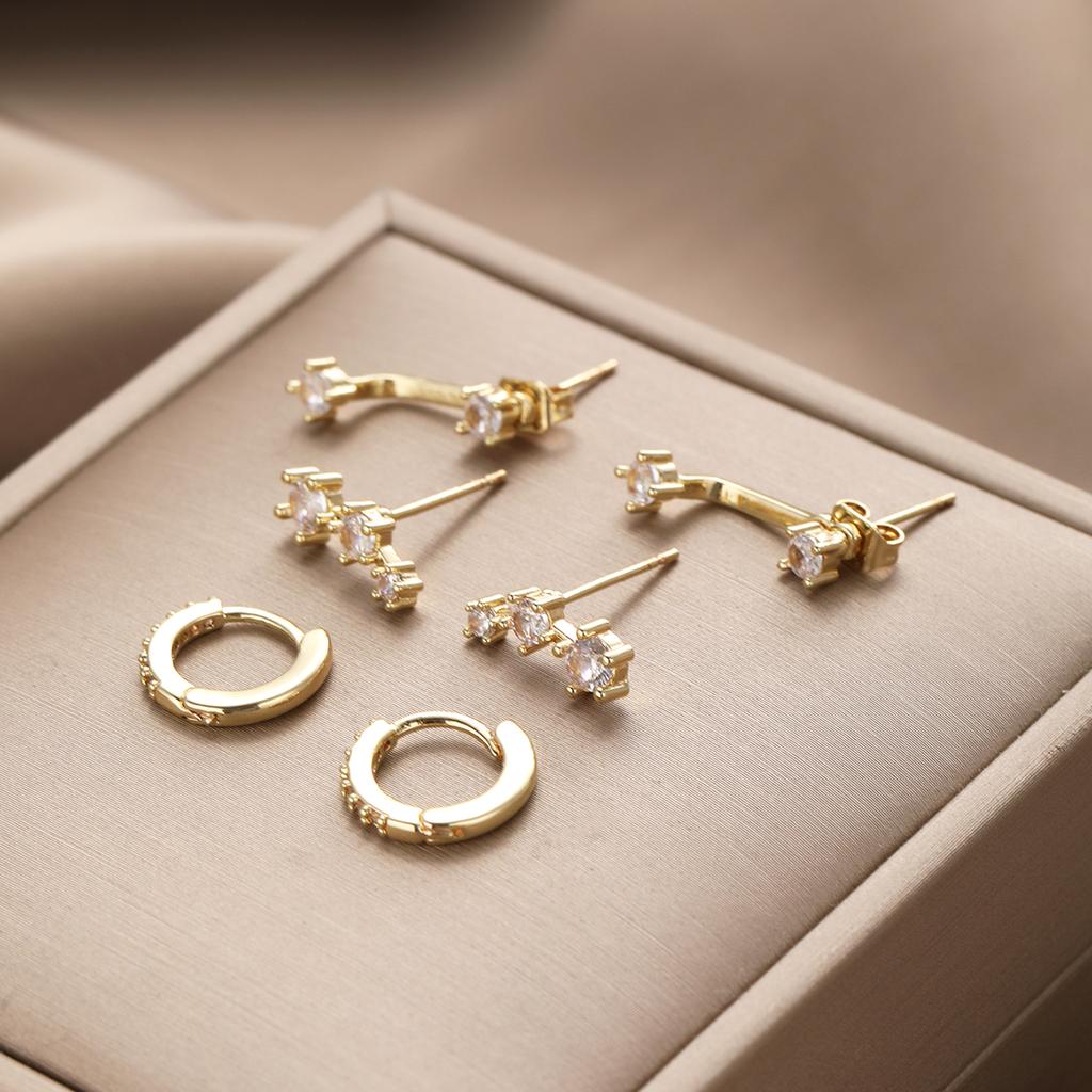 3pcs/Set Minimalist Crystal Gold Color Earrings Set Fashion Exquisite Zircon Stud Earring For Women Daily Wear Jewelry Gift 2026