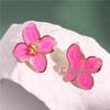 French Retro Red Roselle Drip Glaze Flower Earrings