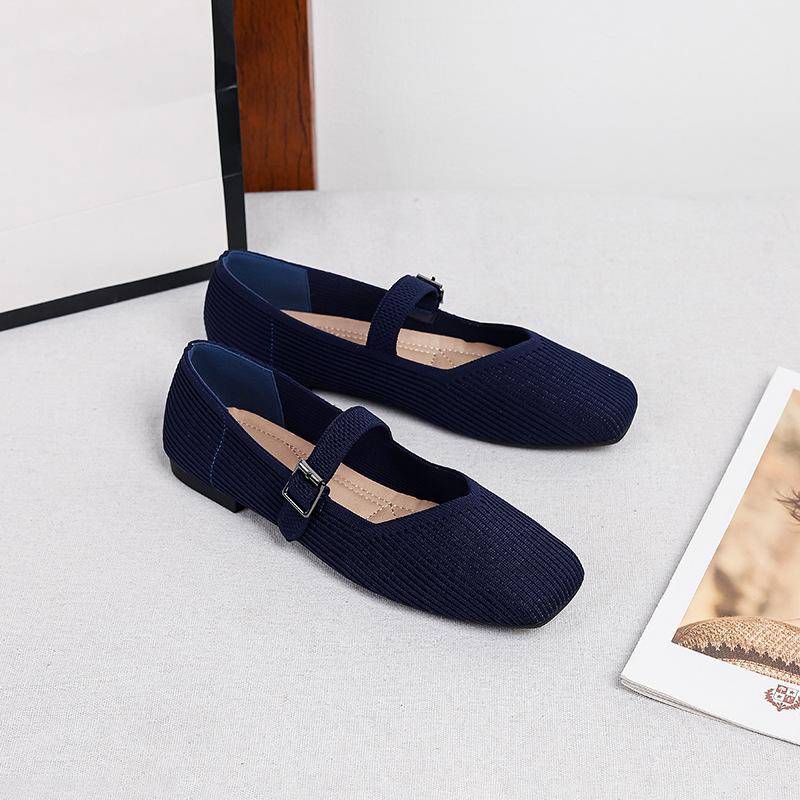 Women's Square Toe Mary Jane Flats Casual Ballet Shoes Walking Shoes with Adjustable Strap Slip On Comfortable Work Flats Soft Dressy Shoes for Women