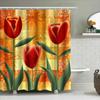 Tulip Shower Curtain Red Flower Design Polyester Waterproof Bathroom Decor With Yellow Orange Background Size 180X245Cm