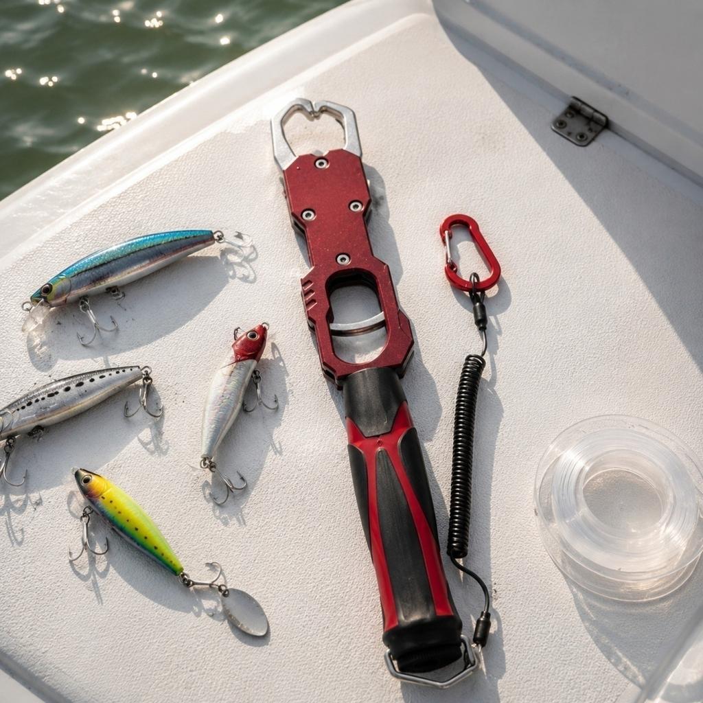 Heavy Duty Fish Gripper with Built-in Scale Non-slip Handle Fishing Lip Grip Tool for Secure Fish Holding and Measuring