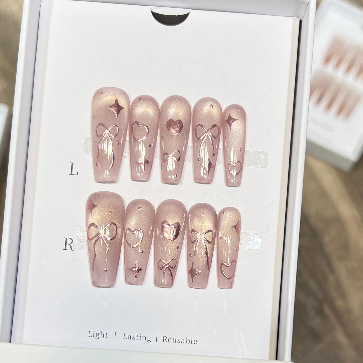 

Dorisun Сладкая Острая Девочка Кошачий Глаз Фиолетовое Сердце Бант Накладные Ногти Small S