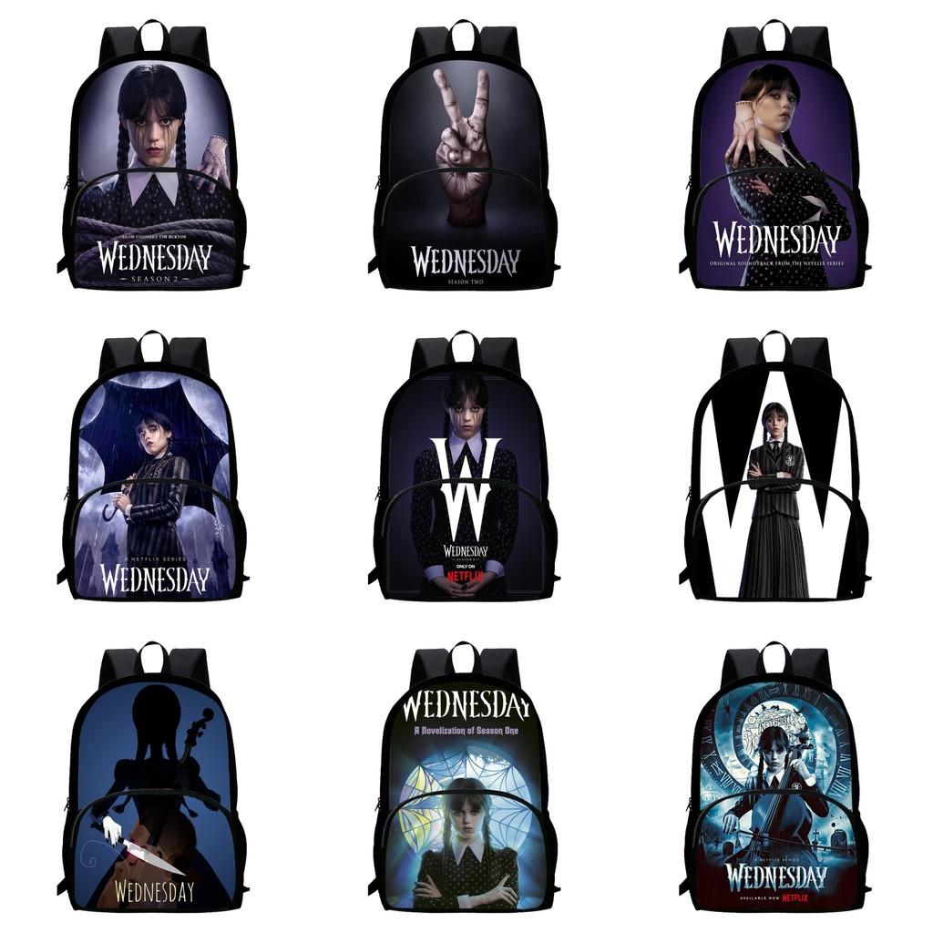 Wednesday Addams Print Backpack With Large Capacity Oxford Fabric School Bag For Teens