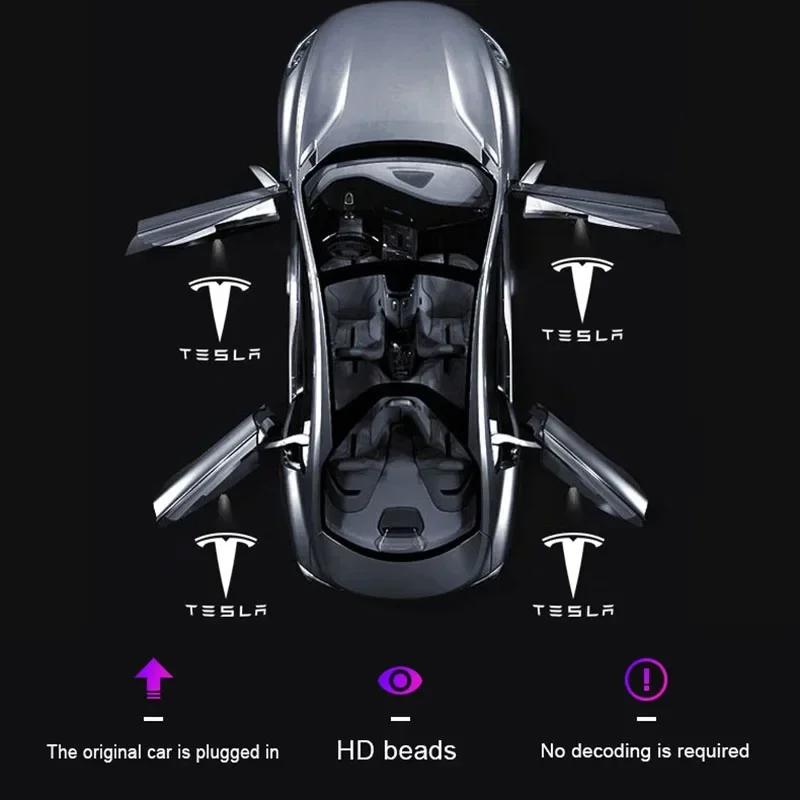 2 pieces LED Courtesy Ghost Shadow Welcome Light Laser Logo Projector Door Lamp For Tesla 2018-2025 Model X S 3 Y Accessories