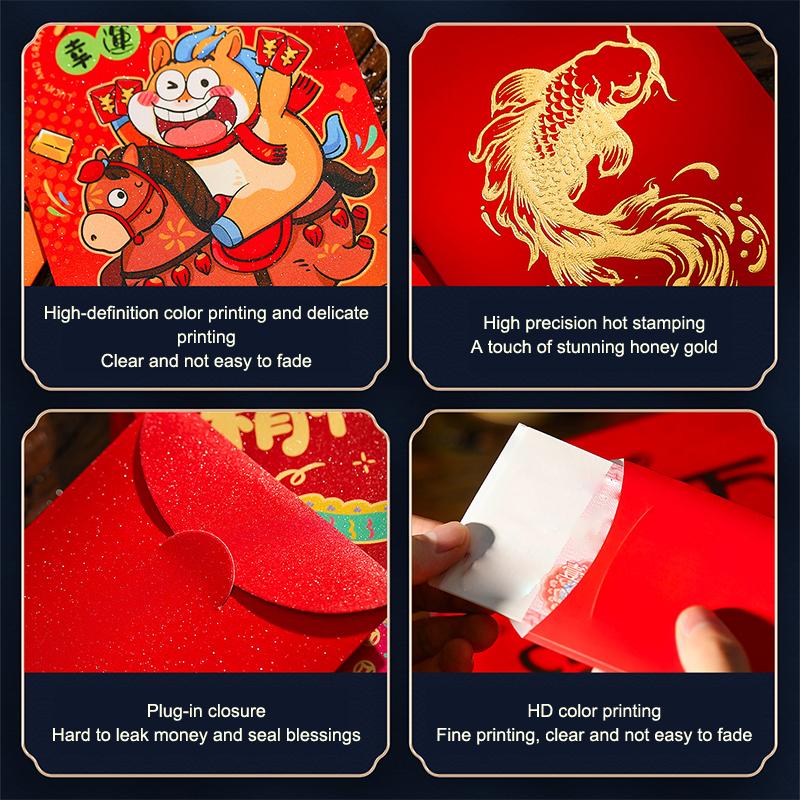 6Pcs Chinese Year Money Envelope Lucky Red Pockets Creative Cartoon 2026 Horse Year Red Envelope Spring Festival Envelope