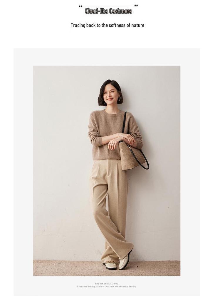 Women's Cashmere Sweater: 2024 Autumn/Winter Patterned Round Neck Knit Pullover