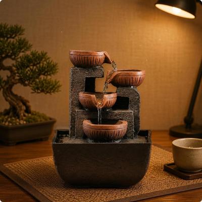 ChineseStyle Water Feature Ornament Cascading Tiered USB Powered Table Decor for Tea