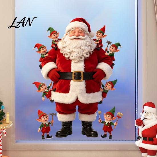 PVC Festive Window Stickers Christmas Cling, Cute Santa Claus And Elf Boys Decal, Holiday Home Decor Gifts Winter Reusable Static Glass Sticker