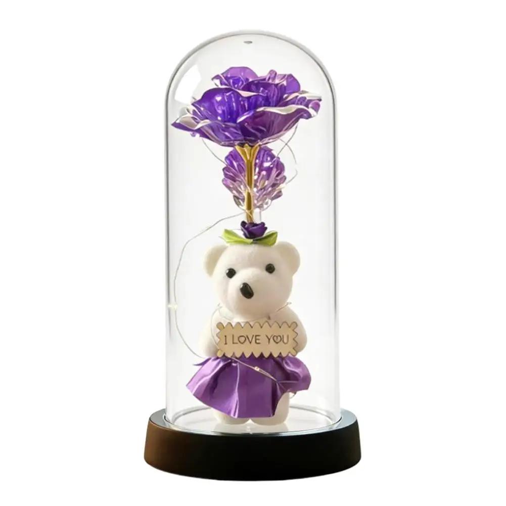 

Eternal Gold Foil Rose Bear With Acrylic Cover Colorful Creative Golden Gift Valentine s Decoration Day Bouquet Ornament P5M7 фиолетовый