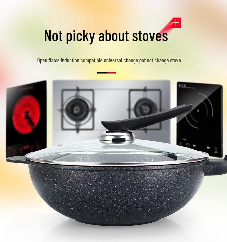 Premium Maifan Stone Non-Stick Wok, Low-Smoke, Flat-Bottom, Universal for Gas & Induction Cooktops, 32CM Stir-Fry Pan.
