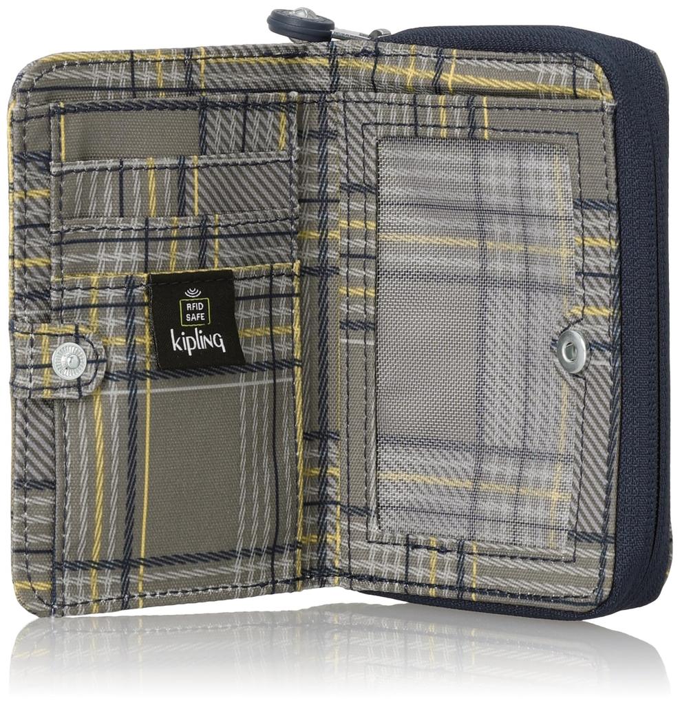 Kipling Exclusivité Officielle Japon MONEY LOVE Bleu Gris à Carreaux KI6791S6Z 0.01L Portefeuille Pliable pour Femme