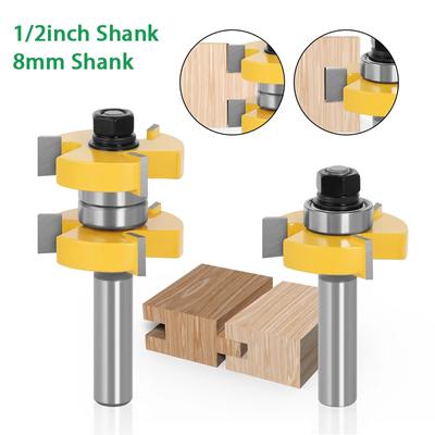 2 Pcs 8mm / 1/2-Inch Shank Tongue & Groove Joint Assemble Router Bits T-Slot Milling Cutter for Wood Woodwork Cutting Tools