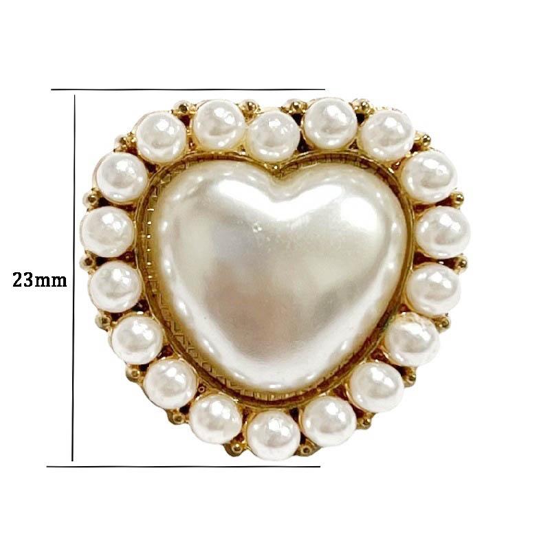 10pcs Metal Button Sewing Clothing Coat Accessories DIY Craft Inlaid Pearl Decorative High-Grade Heart-shaped Button Golden 23MM