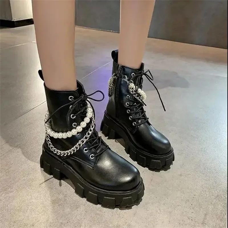 Fashion Booties Trend 2024 Black Elegant With Medium Heels Women's Ankle Boots Boot Chic Goth Pu On Offer Hot Fashion Female Short Shoes