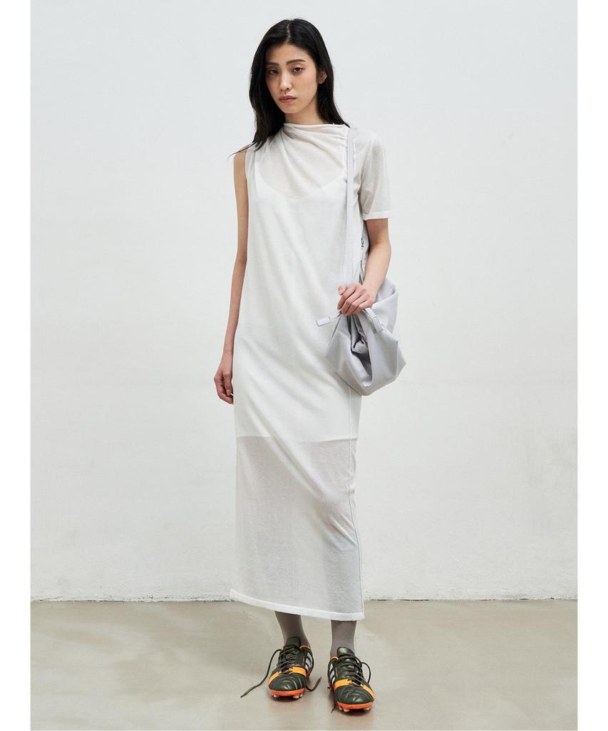 Anggae Draped Asymmetrical Knit Dress Ivory