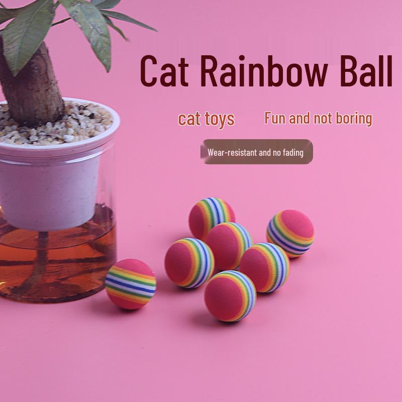 EVA 35mm Silent Rainbow Cat Toy - Colorful Elastic Teasing Ball