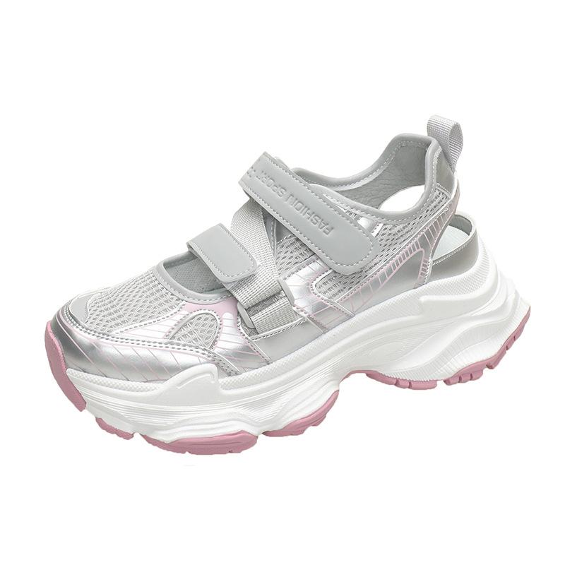 

European Station Thick-soled Hollow Fashion Daddy Shoes Women 2025 New Versatile Daddy Shoes Silver Grey Sports Sandals Women 40 рожевий
