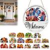 Year Round Door Hanger with Seasonal Trim Interchangeable Welcome Sign, Magnetic/Insert Icon Hanger, Rustic Magnetic Ornaments for Front Porch