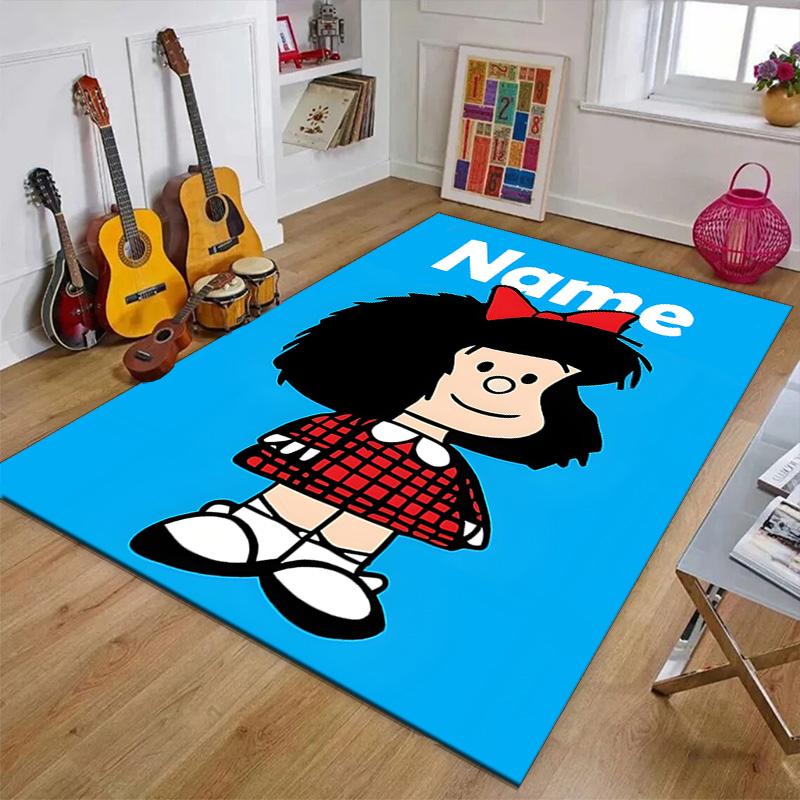 Custom Mafalda Mat Personalized Name, Polyester Washable Indoor Entryway Rug, Gift for Christmas, Easter, Thanksgiving Day