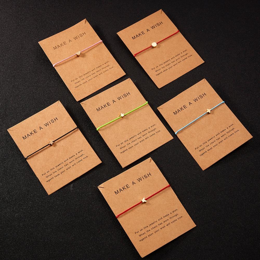 Make a Wish Crown Five-stars Cross Heart Woven Paper Card Bracelet Adjustable Lucky Red String Bracelets Femme Jewelry