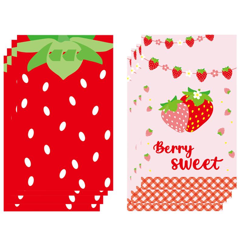 

50Pcs Sweet Fruit Strawberry Theme OPP Gift Packing Bag Candy Cookie Shopping Bag for Kids Girl Birthday Baby Shower Party Decor 16x25cm
