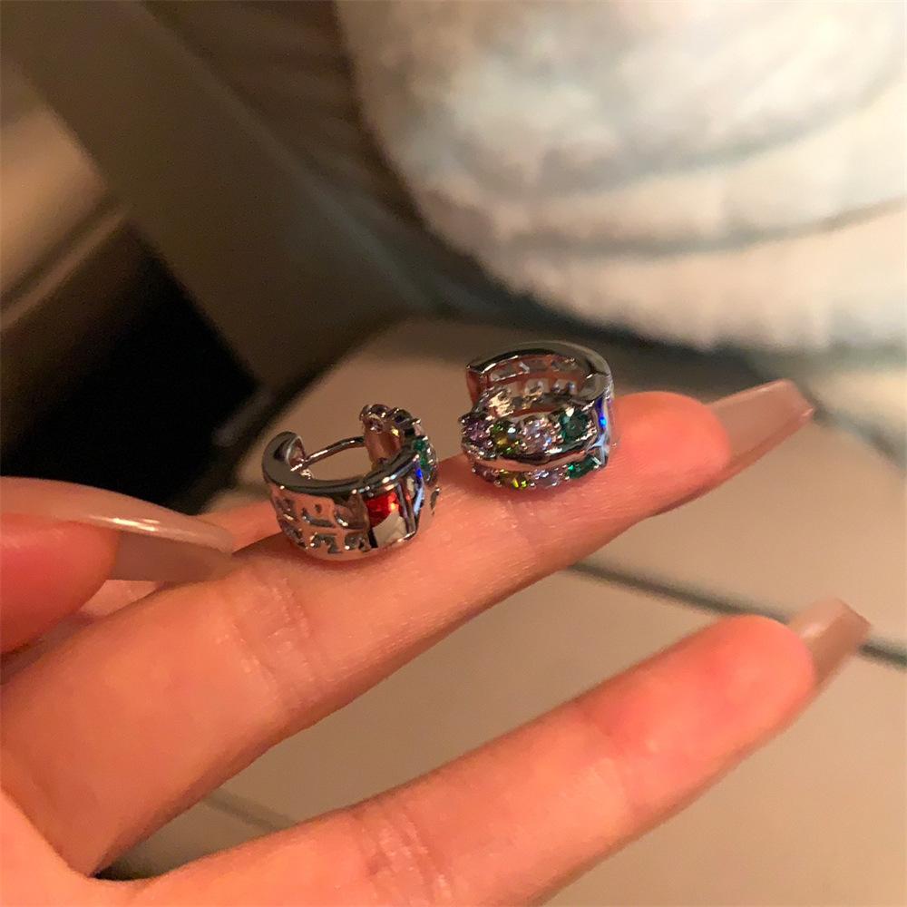 Personalized color zirconium ear buckle earrings 2025 new foreign temperament earrings earrings